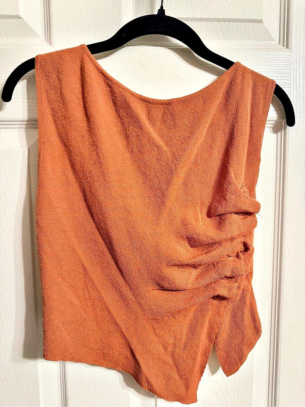 Zara Asymmetric Knit Top Ruched Sleeveless Orange Medium
